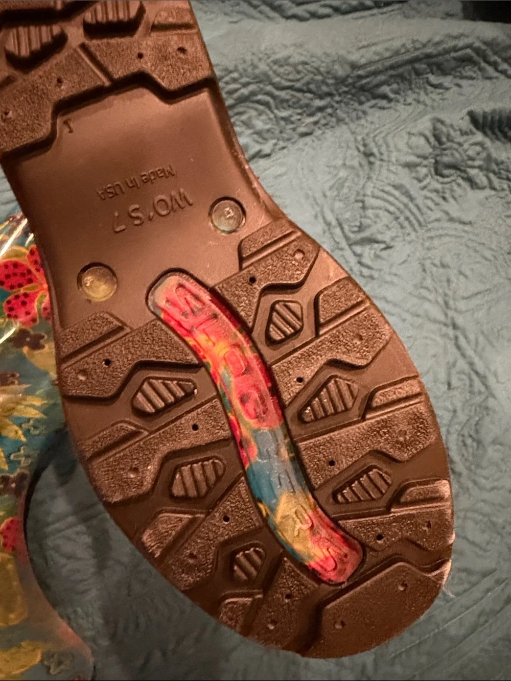 Sloggers Teal Floral Rain Boots with Red & Gold Accents